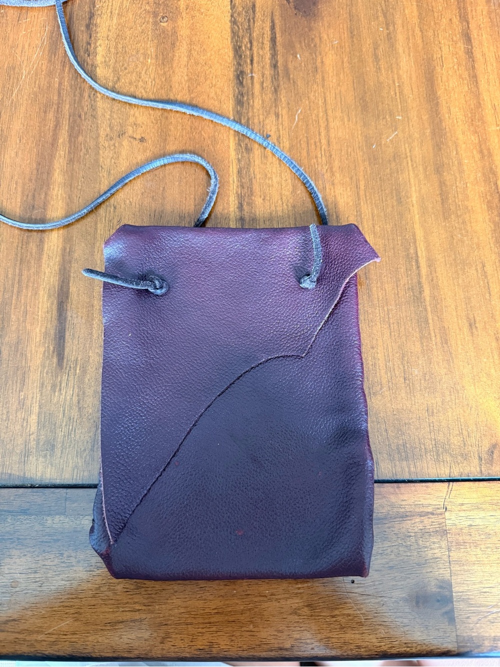 Burgundy Drawstring Leather Pouch - Picture 4 of 5